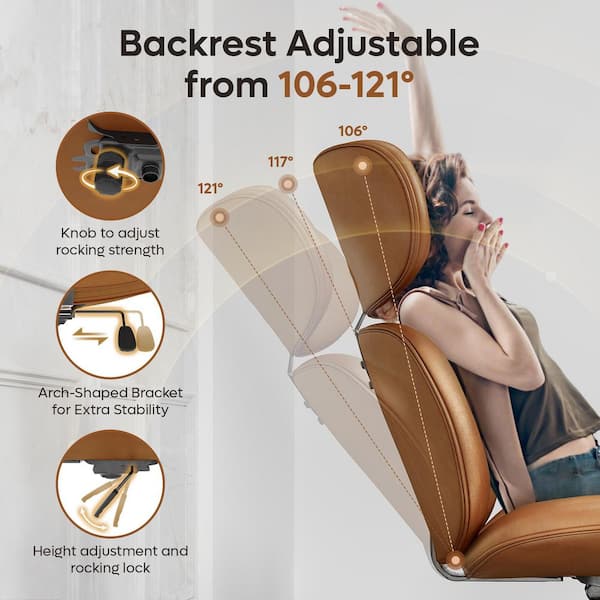 Light Brown Faux Leather Recliner with Adjustable Height Ottoman Lounge Chair Recliner for Living Room and Office