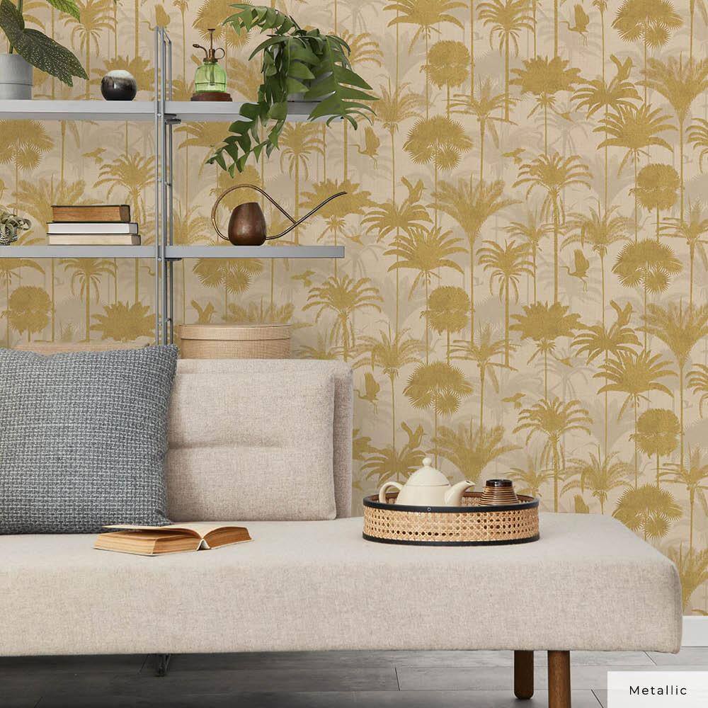 Metallic Gold Palm Trees Peel and Stick Wallpaper Roll