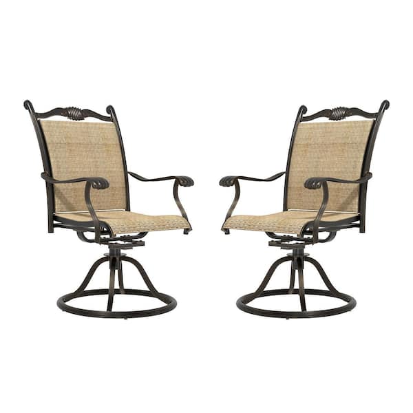 Mondawe Cast Aluminum Outdoor Dining Chair 360 Degrees Direct Net Backrest Textilene Swivel Chairs (Set of 2)