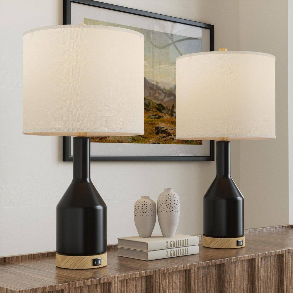 24 in. Black Modern Ceramic Bedroom Living Room Bedside Desk Nightstand Table Lamps USB Port Set of 2 price history on PriceWatchPro