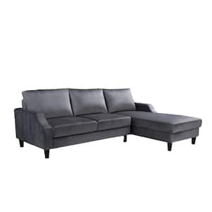 Gray Velvet 3-Seater Right-Facing Sectional Sofa with Removable Cushions