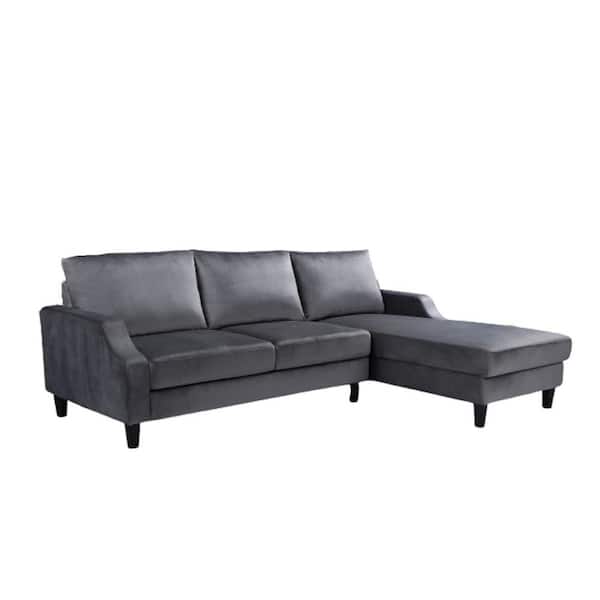 US Pride Furniture Gray Velvet 3-Seater Right-Facing Sectional Sofa with Removable Cushions