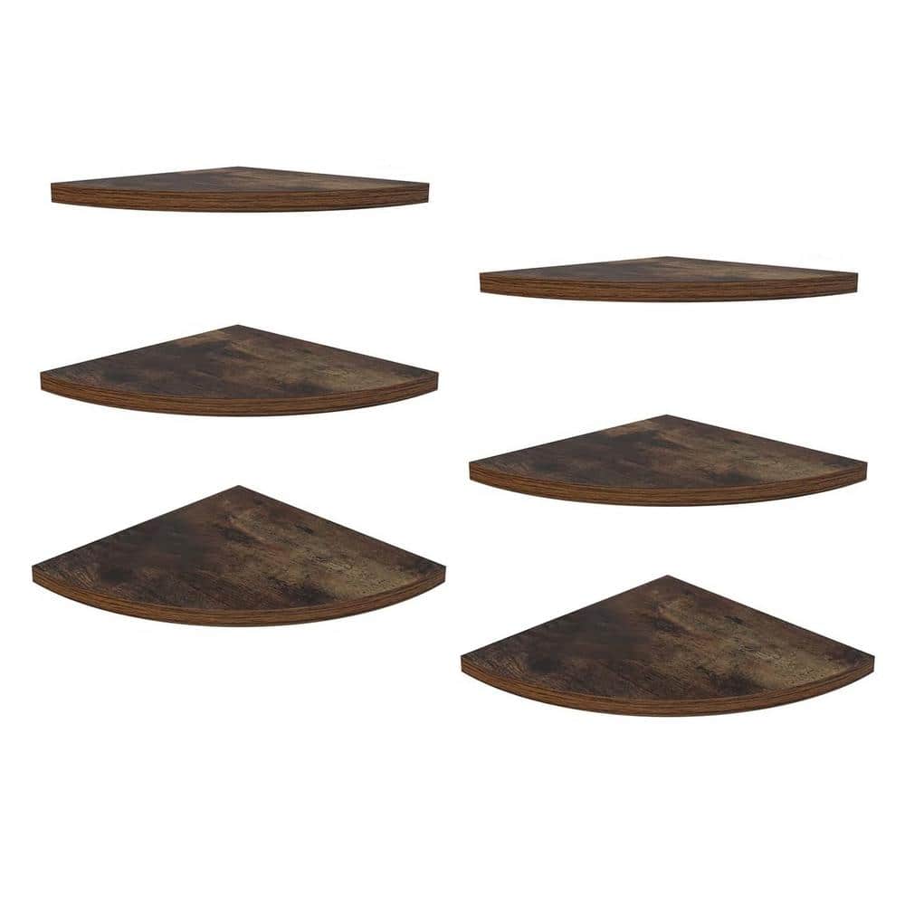 9.84 in. W x 9.84 in. D Brown Wood Corner Decorative Wall Shelf (Set of 6)