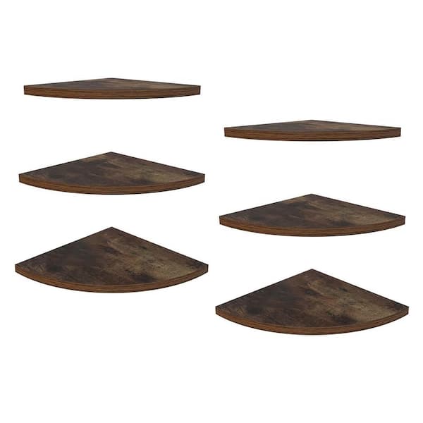 9.84 in. W x 9.84 in. D Brown Wood Corner Decorative Wall Shelf (Set of 6)