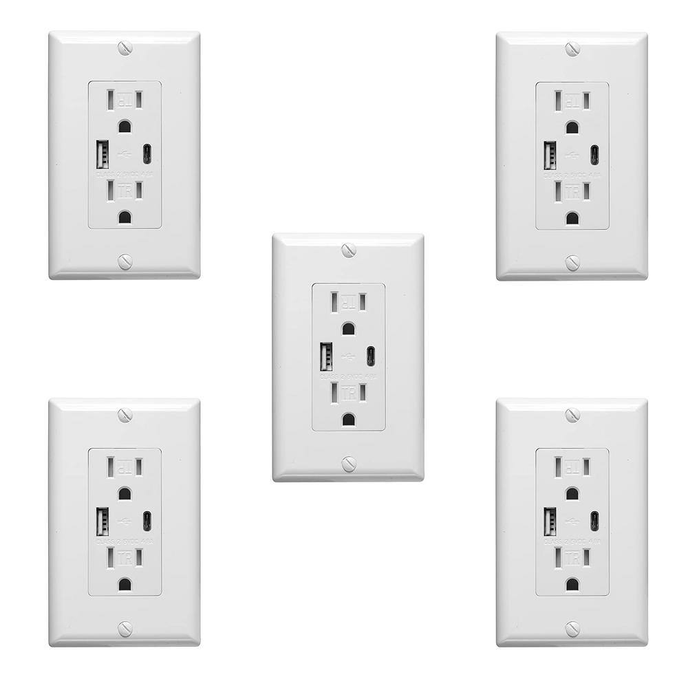 White 15 Amp Tamper Resistant Duplex Outlet with USB-A and USB-C Charger (5-Pack) price history on PriceWatchPro