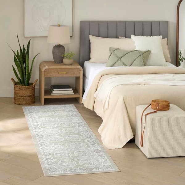 Dekor Ivory Beige 2 ft. x 8 ft. Geometric Traditional Runner Area Rug