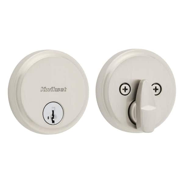 Hometown Satin Nickel Round Rose Low Profile Single Cylinder Deadbolt Featuring SmartKey Security