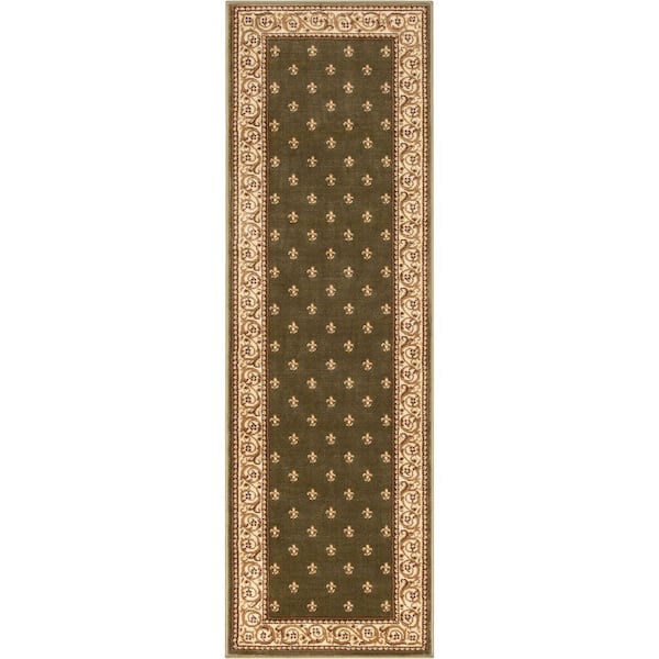 Barclay Fleur De Lis Elegance Traditional Oriental, Green 2 ft. 3 in. x 7 ft. 3 in. Runner Area Rug