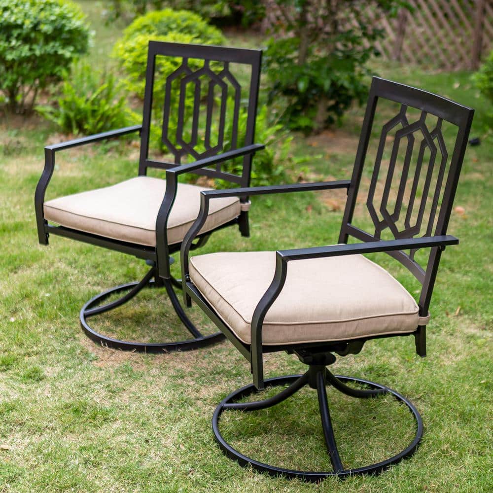 Black Metal Fashion Patio Outdoor Dining Swivel Chair with Beige Cushion (2-Pack) price history on PriceWatchPro