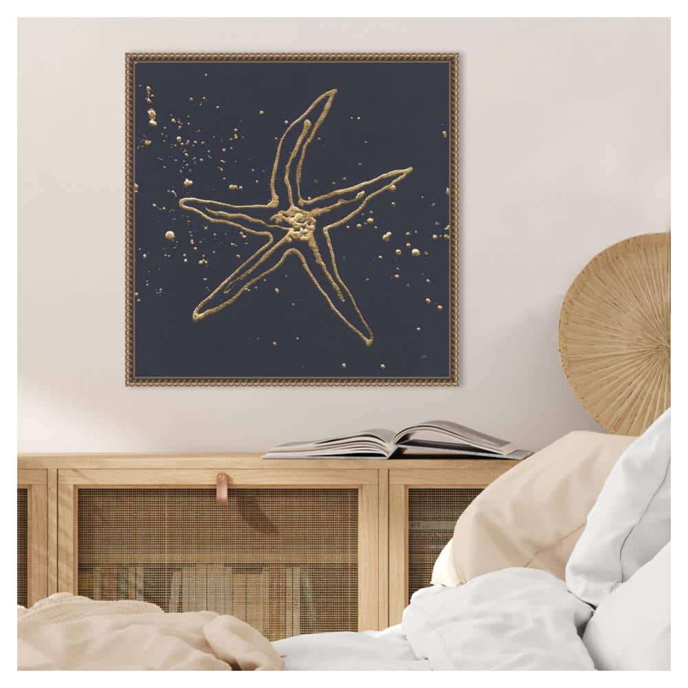 22"x22" Gold Starfish II Coastal Canvas Wall Art with Bronze Frame