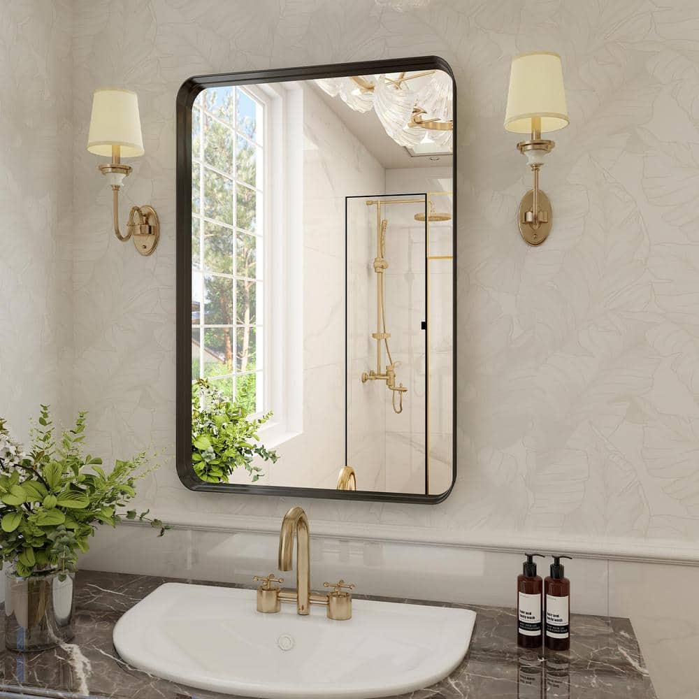 HOMLUX Rectangular Wall Mounted Mirror 22"x30" in Black BD-1250XREAJ ...