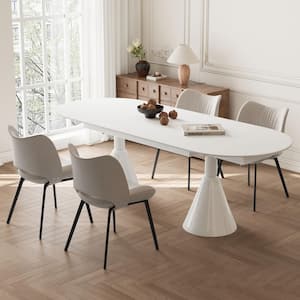 70.8 in. Rectangle White Stone Top Dining Table with Wood Frame