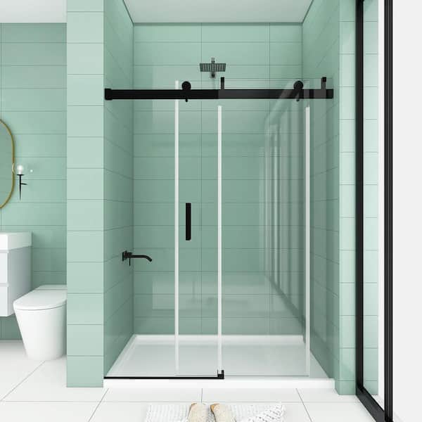 Staykiwi 56 to 60 in. W. x 76 in. H Sliding Frameless Soft-Close Shower Door in Matte Black with Tempered Glass
