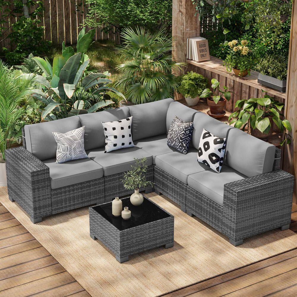 6-Piece Outdoor Gray Wicker Patio Conversation Set With Gray Cushions price history on PriceWatchPro