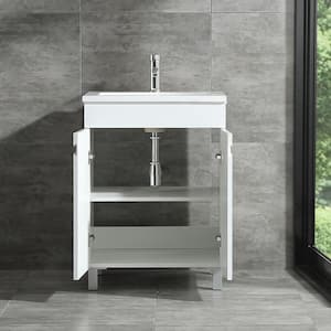 24 in. W x 18 in. D x 31.5 in. H Single Sink Freestanding Bathroom Vanity in White with White Top and Faucet