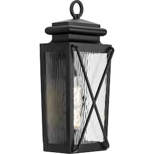 Wakeford 8 in. 1-Light Textured Black Outdoor Small Wall Lantern with Clear Water Glass Shade Sconce