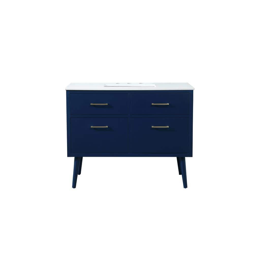 Timeless Home 42 in. W Single Bath Vanity in Blue with Engineered Stone Van