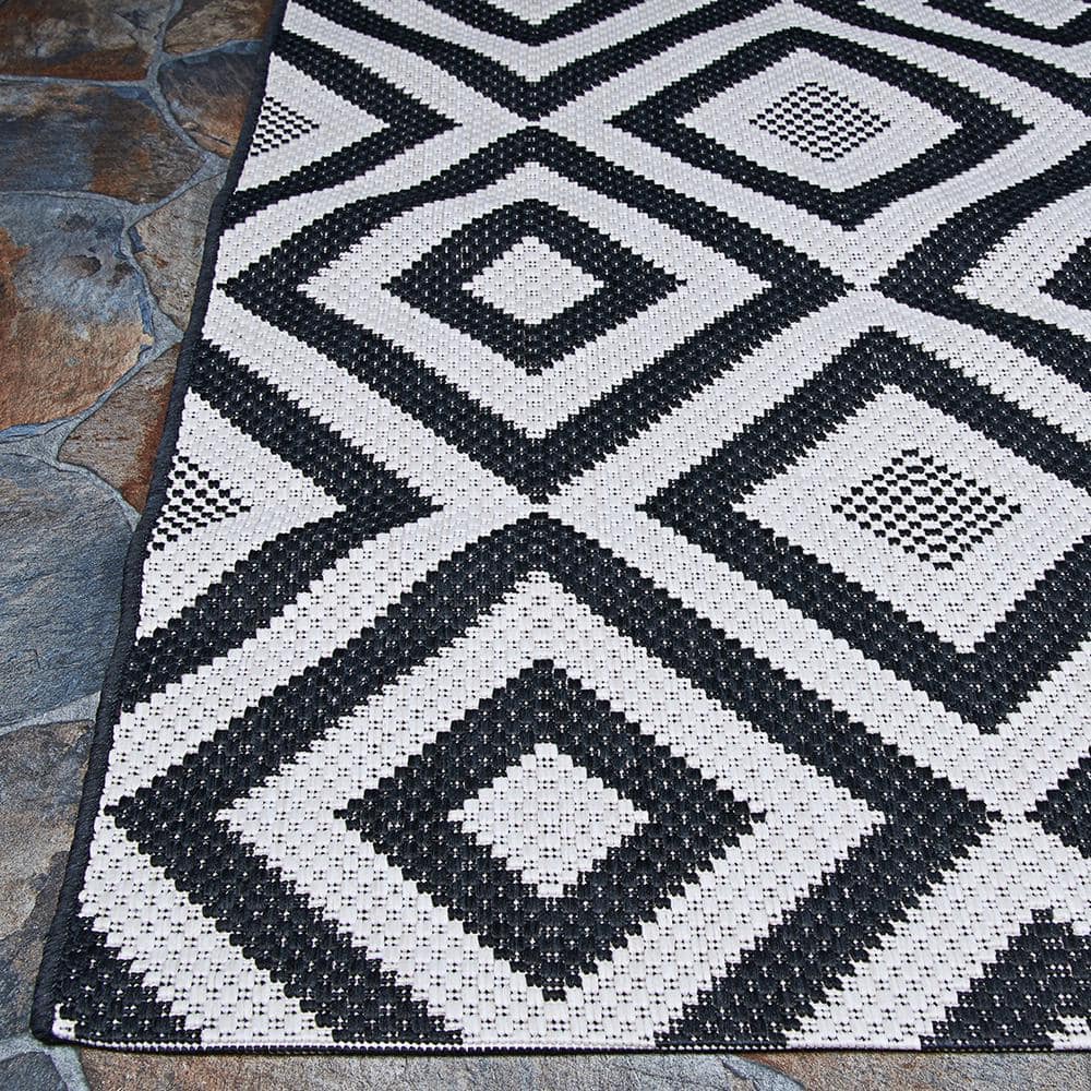 Afuera Flat-Woven Black Synthetic 3'11" x 5'7" Indoor/Outdoor Rug