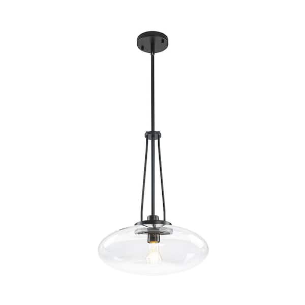 Rennnsan Lunaris 15 in. 1-Light Matte Black Modern Oval Pendant