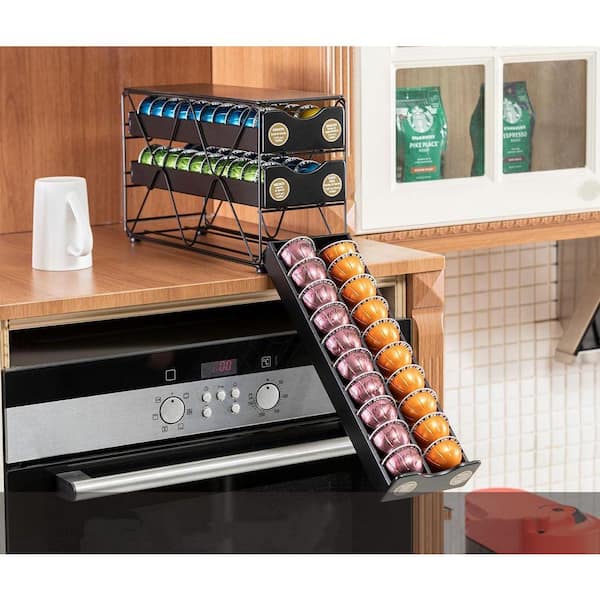 Black Coffee Pod Organizer Drawer with 3 Tier Design for Nespresso Vertuo Pods, Holds 60 Capsules, Easy Access