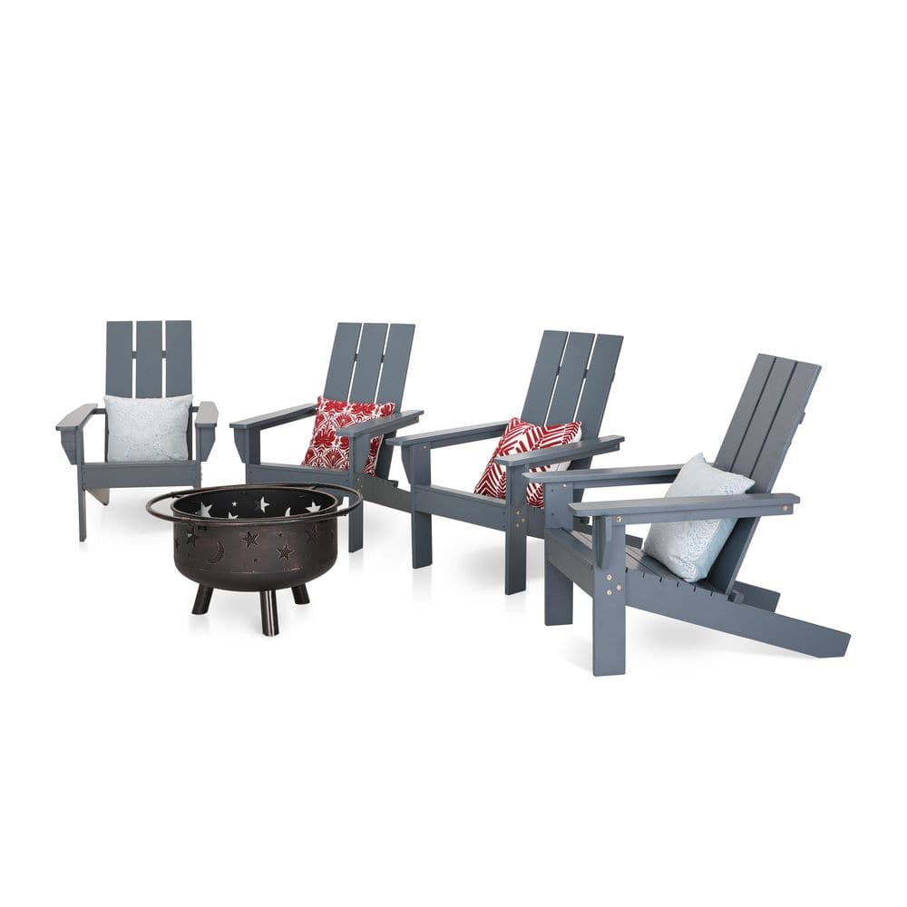 PHI VILLA Classic Oversized Gray Wood Adirondack Chair And Fire Pit   Wood Adirondack Chairs Thd 4 Pv 329 Gs051 64 1000 