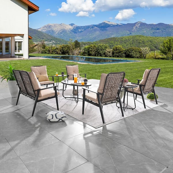 TOP HOME SPACE 8-Pieces Metal Patio Conversation Set with Khaki Cushions