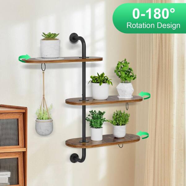 3-Tier Rotating Window Plant Shelf with Hooks and Anti-Slip Mats