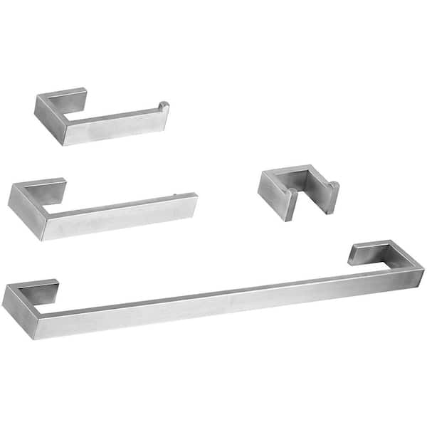 BWE 4-Piece Bath Hardware Set Towel Rack in Brushed Nickel with Toilet Paper Holder Towel Hook and 24 in. Towel Bar