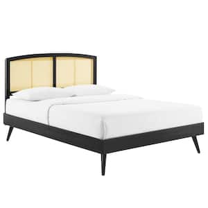 Sierra Black Cane and Wood King Platform Bed with Splayed Legs