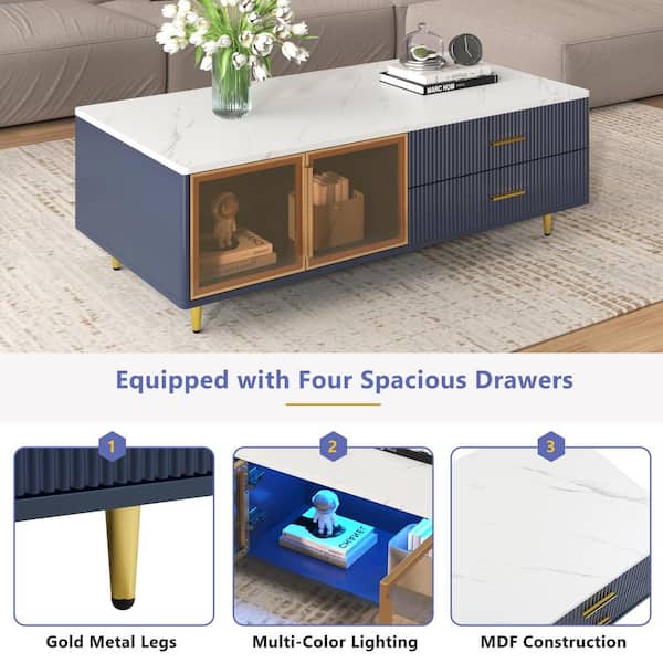 Harper & Bright Designs 47.2 in. Navy Blue Rectangle MDF Coffee