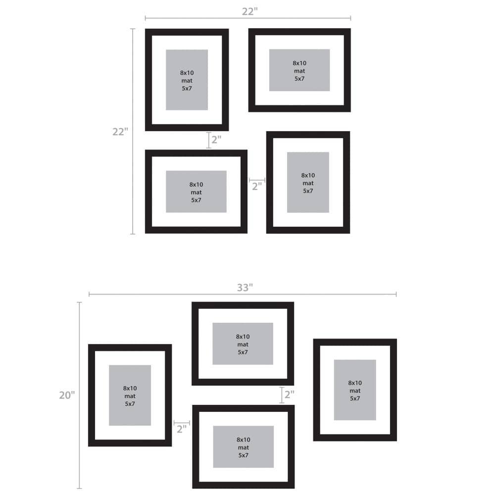 Classic Black Wood Gallery Frame Set for 8x10 or 5x7 Photos, Pack of 4