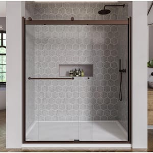 Rotolo 60 in. x 70 in. Semi-Frameless Sliding Shower Door in Oil Rubbed Bronze with Handle