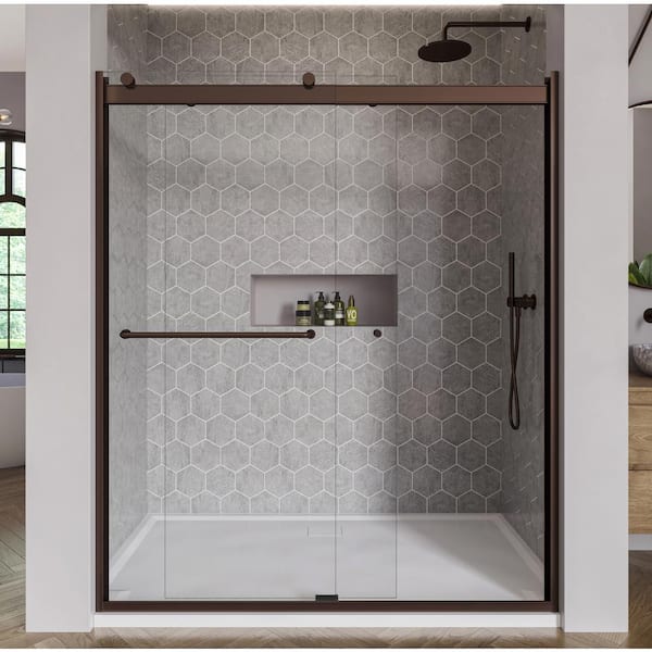 Basco Rotolo 60 in. x 70 in. Semi-Frameless Sliding Shower Door in Oil Rubbed Bronze with Handle