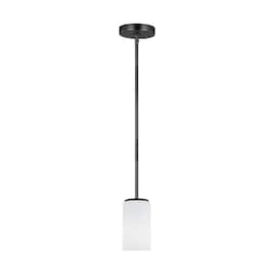 Alturas 1-Light Midnight Black Hanging Shaded Mini Pendant with Etched White Glass Shade