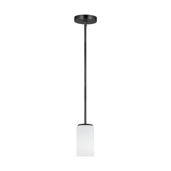 Generation Lighting Alturas 1-Light Midnight Black Hanging Shaded Mini Pendant with Etched White Glass Shade