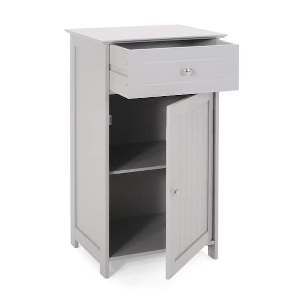 stufurhome NAT 17 in. W x 13.5 in. D x 30.25 in. H Gray Linen Cabinet with Doors, Drawer and Shelves