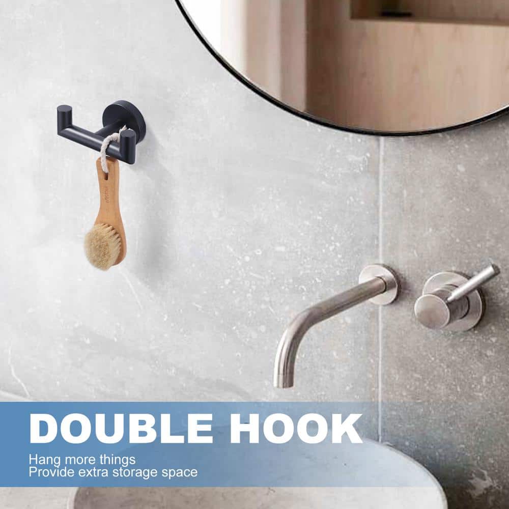 Matte Black Stainless Steel Double Robe and Towel Hook