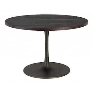 47 in. Dark Brown Rounded Solid Wood And Steel Dining Table