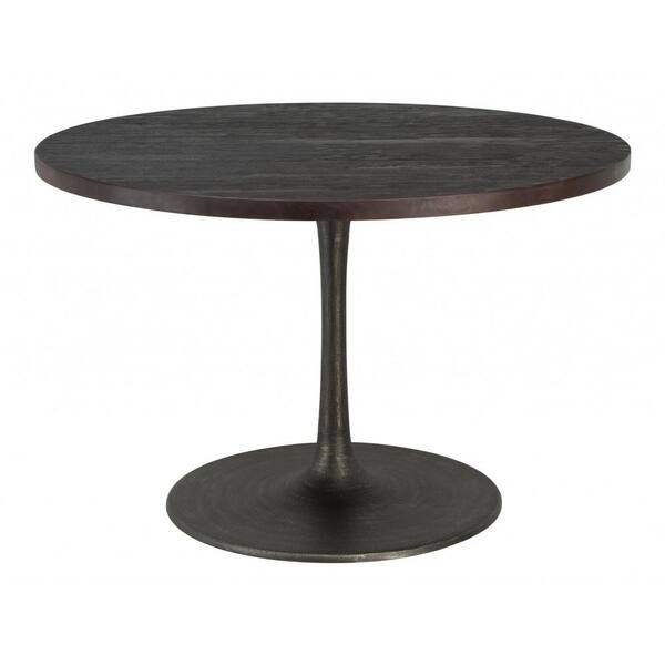 HomeRoots 47 in. Dark Brown Rounded Solid Wood And Steel Dining Table ...