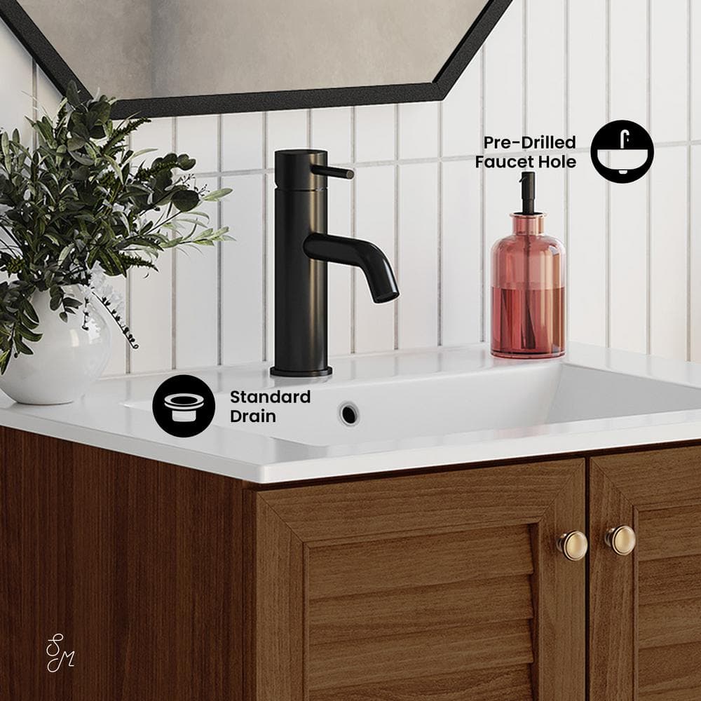 Bron 24" Brown Oak Freestanding Bathroom Vanity with White Sink Top