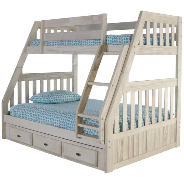 OS Home and Office Furniture Light Ash Series Gray Twin over Full Size Bunkbed with Three Drawers