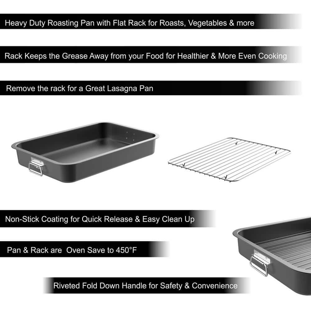 Heavy Duty Nonstick Carbon Steel Rectangular Roasting Pan with Rack