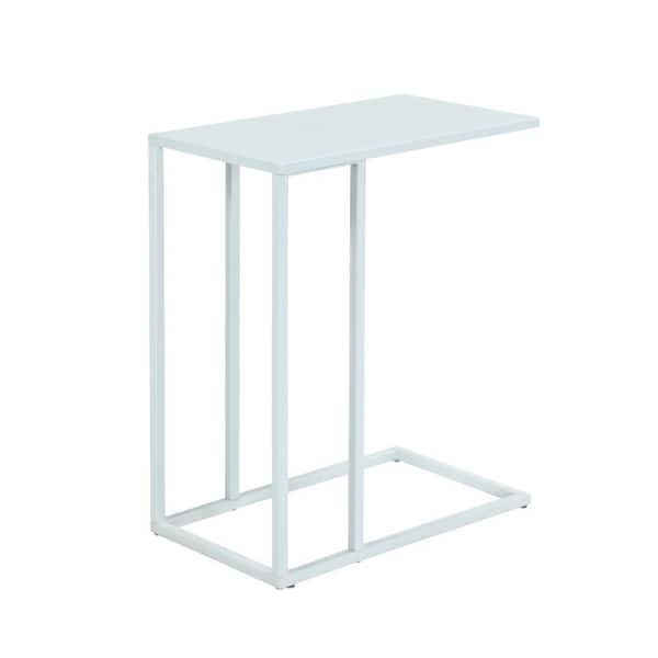 Benjara 19 in. White Rectangle Metal End Table with Metal Frame and Tray Top