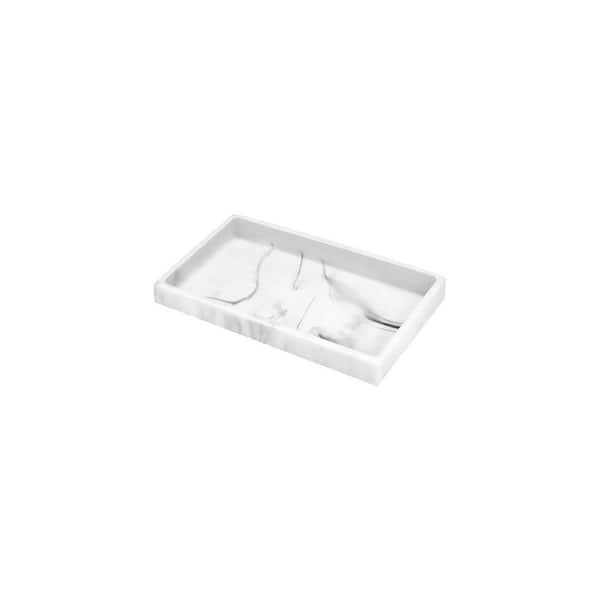 10in Decorative TrayVanity Tray, Resin ,Rectangular  White Marble