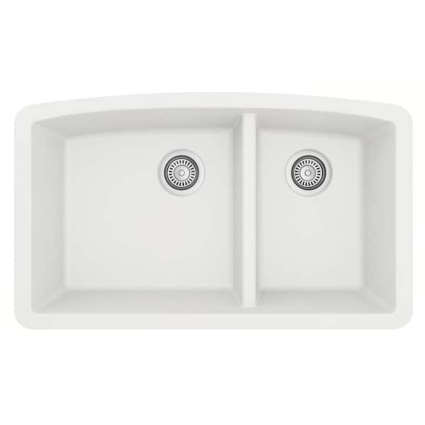 Karran Undermount Quartz Composite 32 In 60 40 Double Bowl Kitchen Sink In White Qu 711 Wh The Home Depot