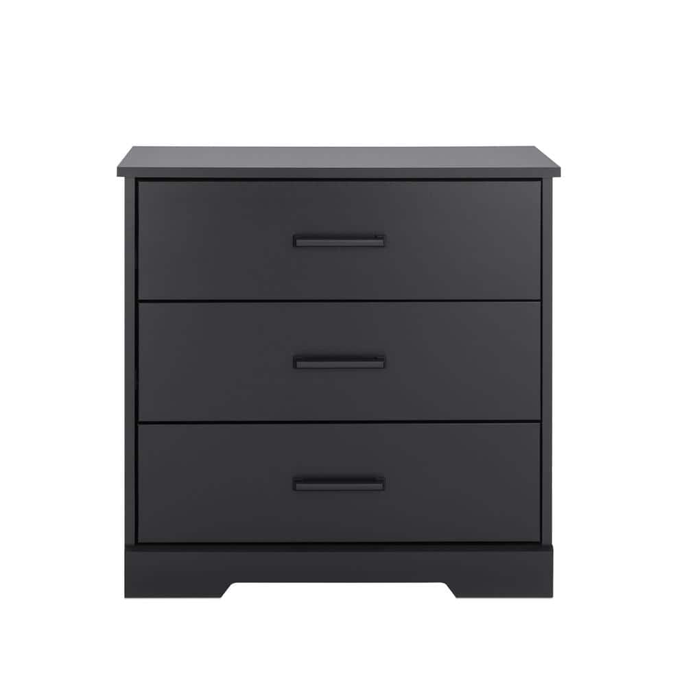 Black Farmhouse Nightstand with Three Drawers