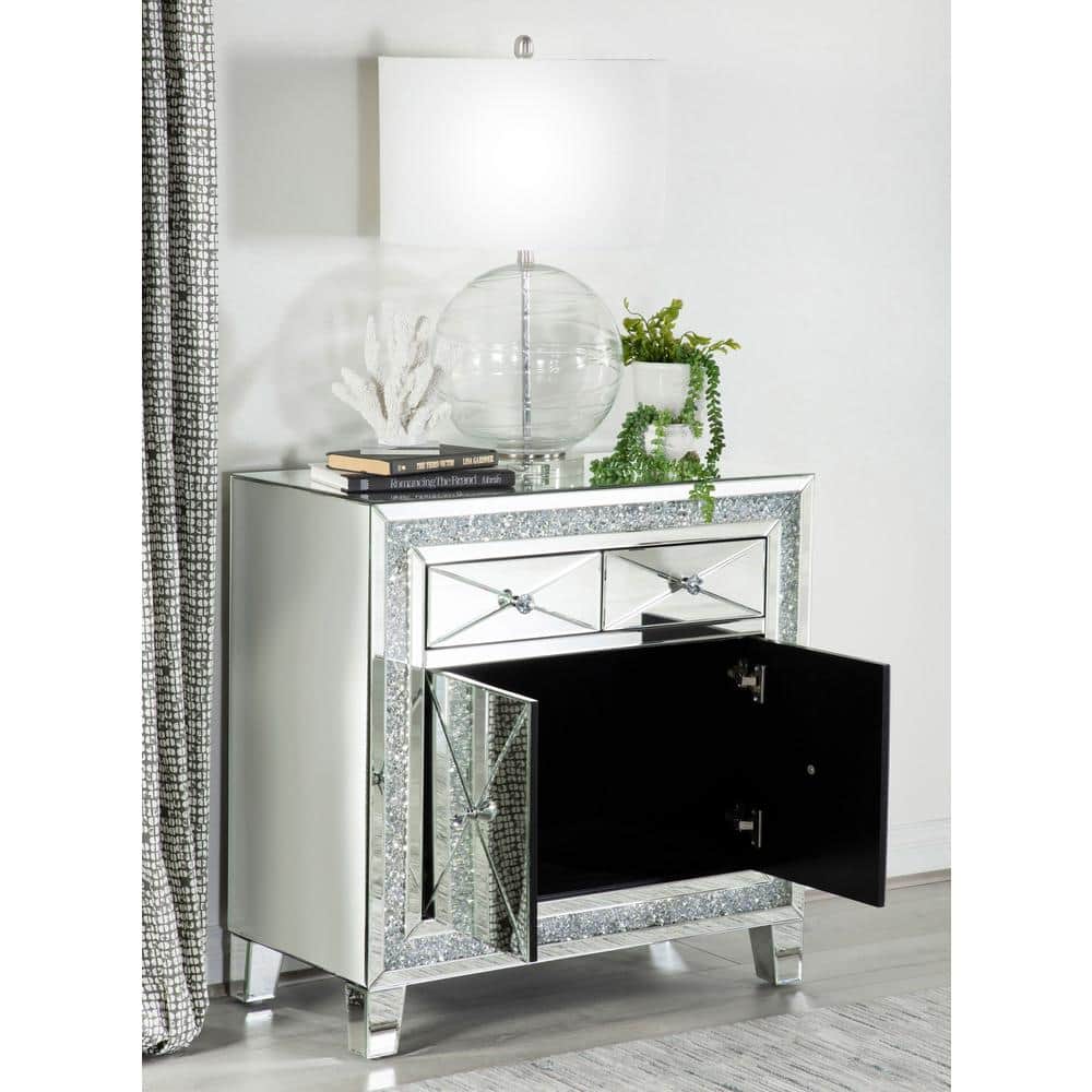 Contemporary Arwen 2-Drawer Silver Mirror LED Accent Cabinet