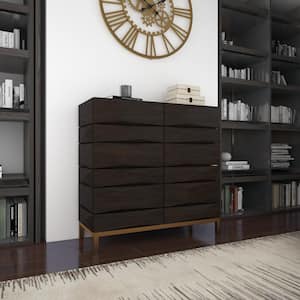 39 in. W Brown Wood 1 Shelf and 2 Doors Geometric Cabinet