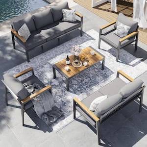 5-Piece Aluminum Patio Conversation Sectional Seating Set with Gray Cushions