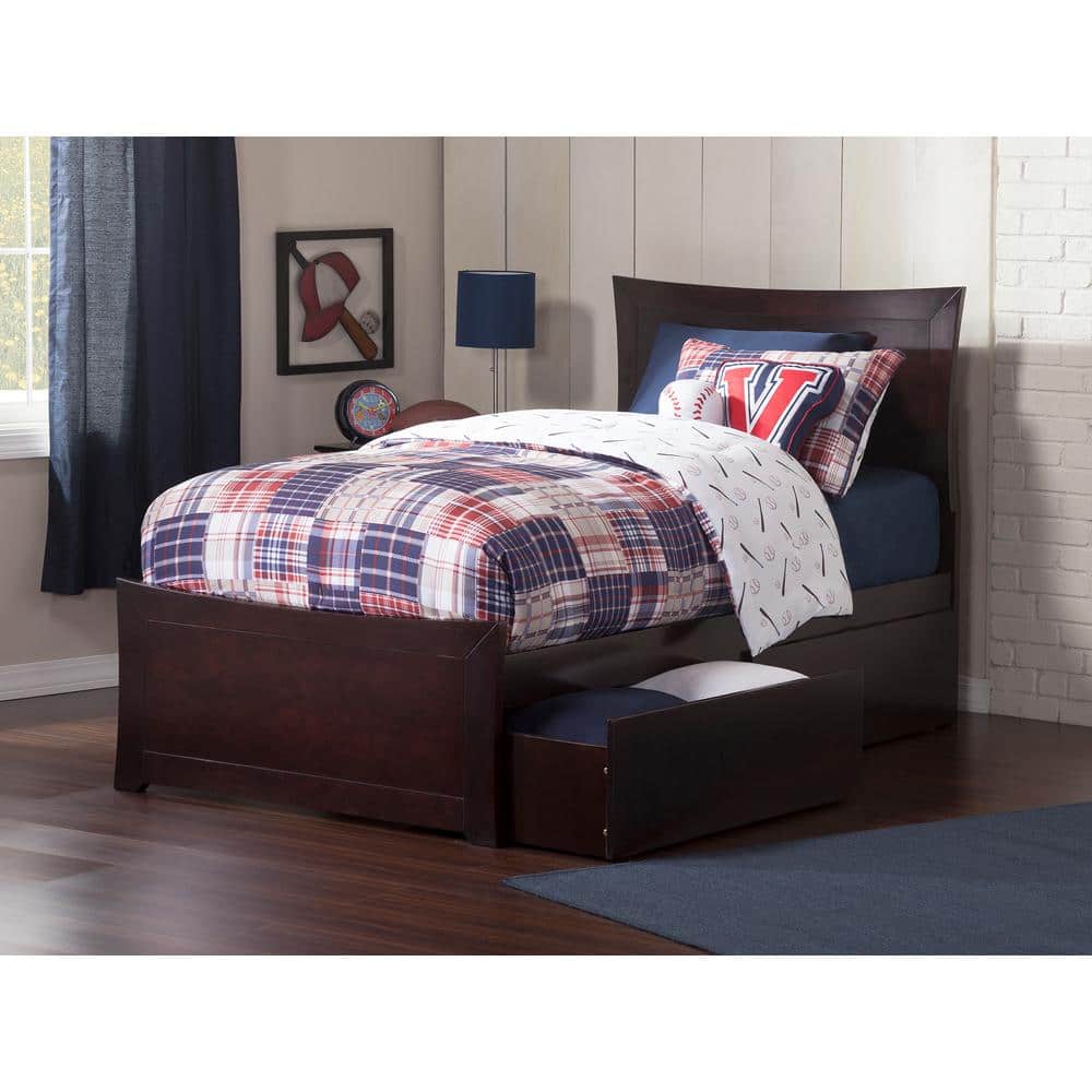 HAOYUN Metro Twin Size Platform Bed with Matching Footboard & Storage Drawers in Espresso